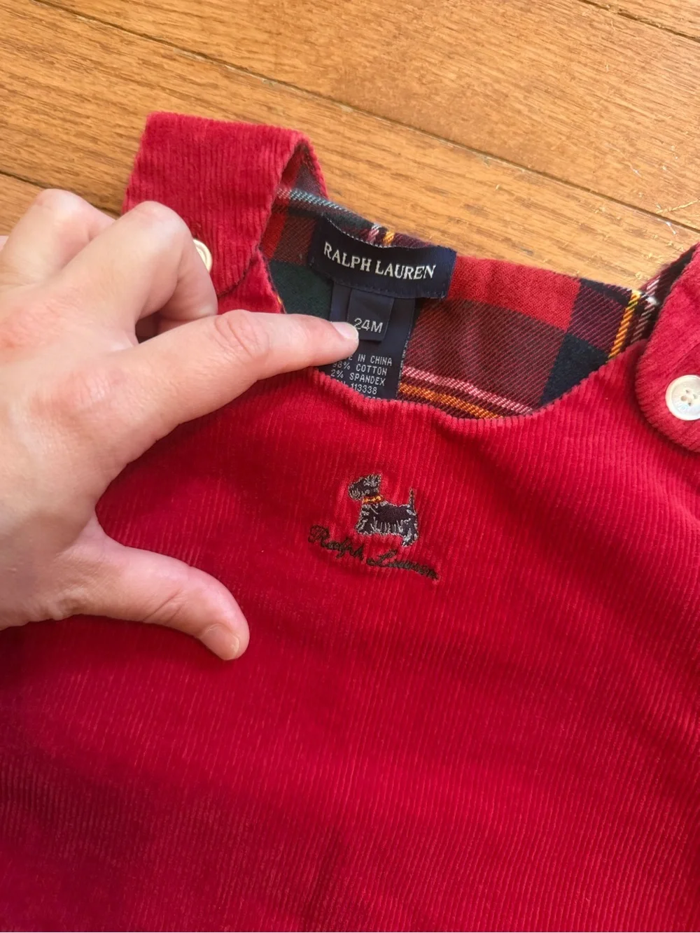 Vintage Ralph Lauren Toddler Girl Red Corduroy Scottish Terrier Pinafore Dress